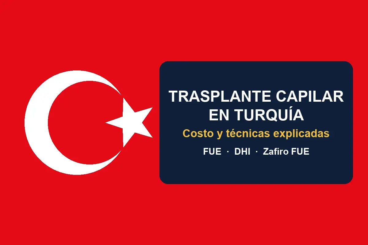 Bandera de Turquía con el título: trasplante capilar en Turquía, costo y técnicas