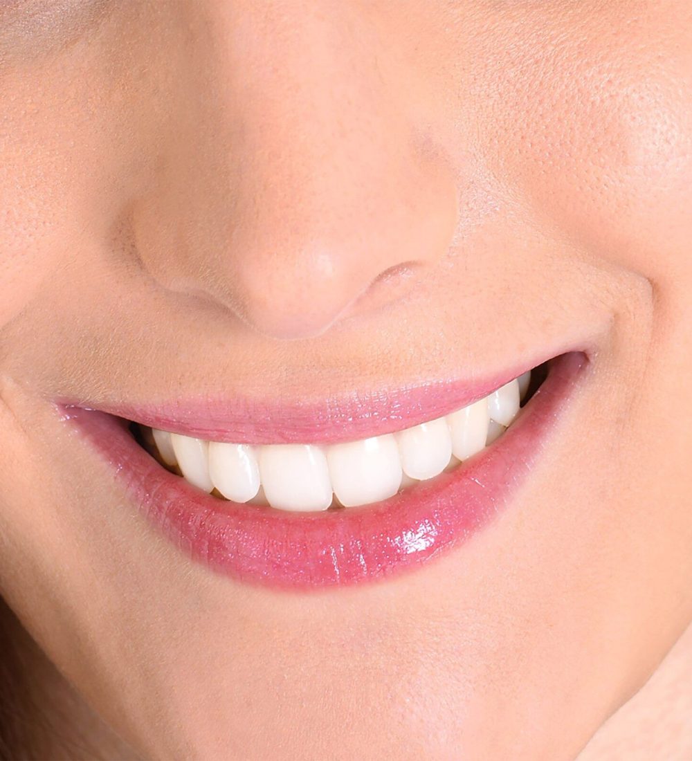 closeup of smile with white healthy teeth